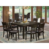 East West Furniture Pfly9-Cap-Lc 9 Piece Dining Set Includes A Square Dining Room Table With Butterfly Leaf And 8 Faux Leather Upholstered Kitchen Chairs, 54X54 Inch, Cappuccino