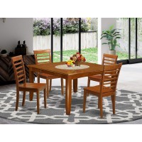 East West Furniture Pfml5-Sbr-W 5 Piece Dining Table Set For 4 Includes A Square Kitchen Table With Butterfly Leaf And 4 Dining Room Chairs, 54X54 Inch, Saddle Brown