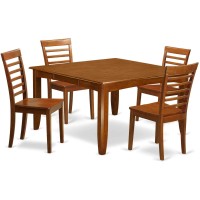 East West Furniture Pfml5-Sbr-W 5 Piece Dining Table Set For 4 Includes A Square Kitchen Table With Butterfly Leaf And 4 Dining Room Chairs, 54X54 Inch, Saddle Brown