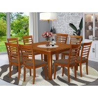 East West Furniture Pfml9-Sbr-C 9 Piece Kitchen Table & Chairs Set Includes A Square Dining Table With Butterfly Leaf And 8 Linen Fabric Dining Room Chairs, 54X54 Inch, Saddle Brown