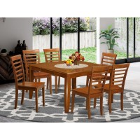 East West Furniture Pfml7-Sbr-W 7 Piece Kitchen Table Set Consist Of A Square Dining Table With Butterfly Leaf And 6 Dining Room Chairs, 54X54 Inch, Saddle Brown