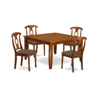 East West Furniture Pfna5-Sbr-C 5 Piece Dining Room Furniture Set Includes A Square Kitchen Table With Butterfly Leaf And 4 Linen Fabric Upholstered Chairs, 54X54 Inch, Saddle Brown