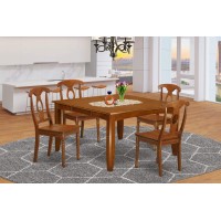 East West Furniture Pfna5-Sbr-W 5 Piece Dinette Set For 4 Includes A Square Dining Room Table With Butterfly Leaf And 4 Dining Chairs, 54X54 Inch, Saddle Brown