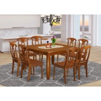 East West Furniture Pfna9-Sbr-W 9 Piece Dining Room Furniture Set Includes A Square Wooden Table With Butterfly Leaf And 8 Kitchen Dining Chairs, 54X54 Inch, Saddle Brown