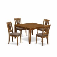 East West Furniture Pfpl5-Sbr-C 5 Piece Room Set Includes A Square Wooden Table With Butterfly Leaf And 4 Linen Fabric Kitchen Dining Chairs, 54X54 Inch