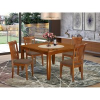 East West Furniture Parfait 5 Piece Kitchen Set For 4 Includes A Square Dining Room Table With Butterfly Leaf And 4 Linen Fabric Upholstered Chairs, 54X54 Inch, Saddle Brown