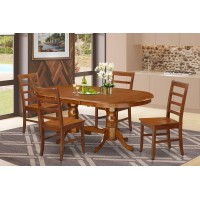 East West Furniture Plpf5-Sbr-W 5 Piece Kitchen Table & Chairs Set Includes An Oval Dining Room Table With Butterfly Leaf And 4 Solid Wood Seat Chairs, 42X78 Inch, Saddle Brown