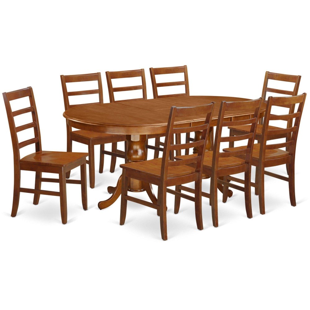 East West Furniture Plpf9-Sbr-W 9 Piece Dining Set Includes An Oval Dining Table With Butterfly Leaf And 8 Kitchen Chairs, 42X78 Inch, Saddle Brown