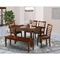 East West Furniture Psml6D-Mah-Lc 6 Piece Set Contains A Rectangle Dining Room Table With Butterfly Leaf And 4 Faux Leather Upholstered Chairs With A Bench, 32X60 Inch