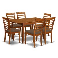 East West Furniture Psml7-Sbr-C 7 Piece Modern Dining Set Consist Of A Rectangle Wooden Table With Butterfly Leaf And 6 Linen Fabric Upholstered Chairs, 32X60 Inch
