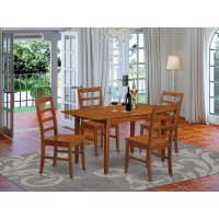 East West Furniture Pspf5-Sbr-W 5 Piece Kitchen Table Set For 4 Includes A Rectangle Dining Room Table With Butterfly Leaf And 4 Dining Chairs, 32X60 Inch, Saddle Brown