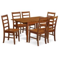 East West Furniture Pspf7-Sbr-W 7 Piece Kitchen Table & Chairs Set Consist Of A Rectangle Dining Table With Butterfly Leaf And 6 Dining Room Chairs, 32X60 Inch, Saddle Brown
