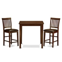 East West Furniture Vern3-Mah-Lc Vernon 3 Piece Kitchen Counter Height Dining Set Contains A Square Pub Table And 2 Faux Leather Upholstered Chairs, 36X36 Inch