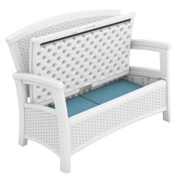 Suncast Elements Stylish Lightweight Loveseat Outdoor Seating With Convenient Built In Universal Storage, And All Weather Plastic, White