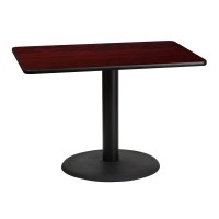 30'' x 42'' Rectangular Mahogany Table Top with 24'' Round Table Height Base