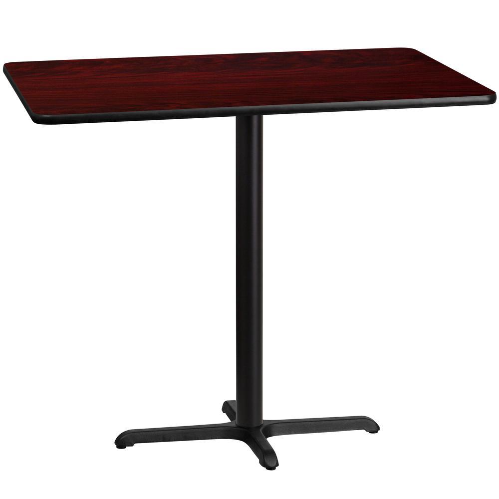 30'' x 48'' Rectangular Mahogany Laminate Table Top with 23.5'' x 29.5'' Bar Height Table Base
