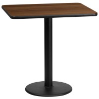 24'' x 30'' Rectangular Walnut Table Top with 18'' Round Table Height Base