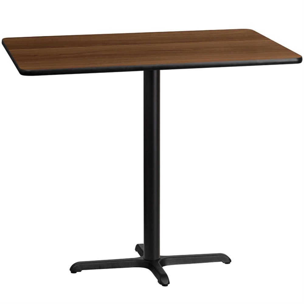 30'' x 48'' Rectangular Walnut Laminate Table Top with 23.5'' x 29.5'' Bar Height Table Base