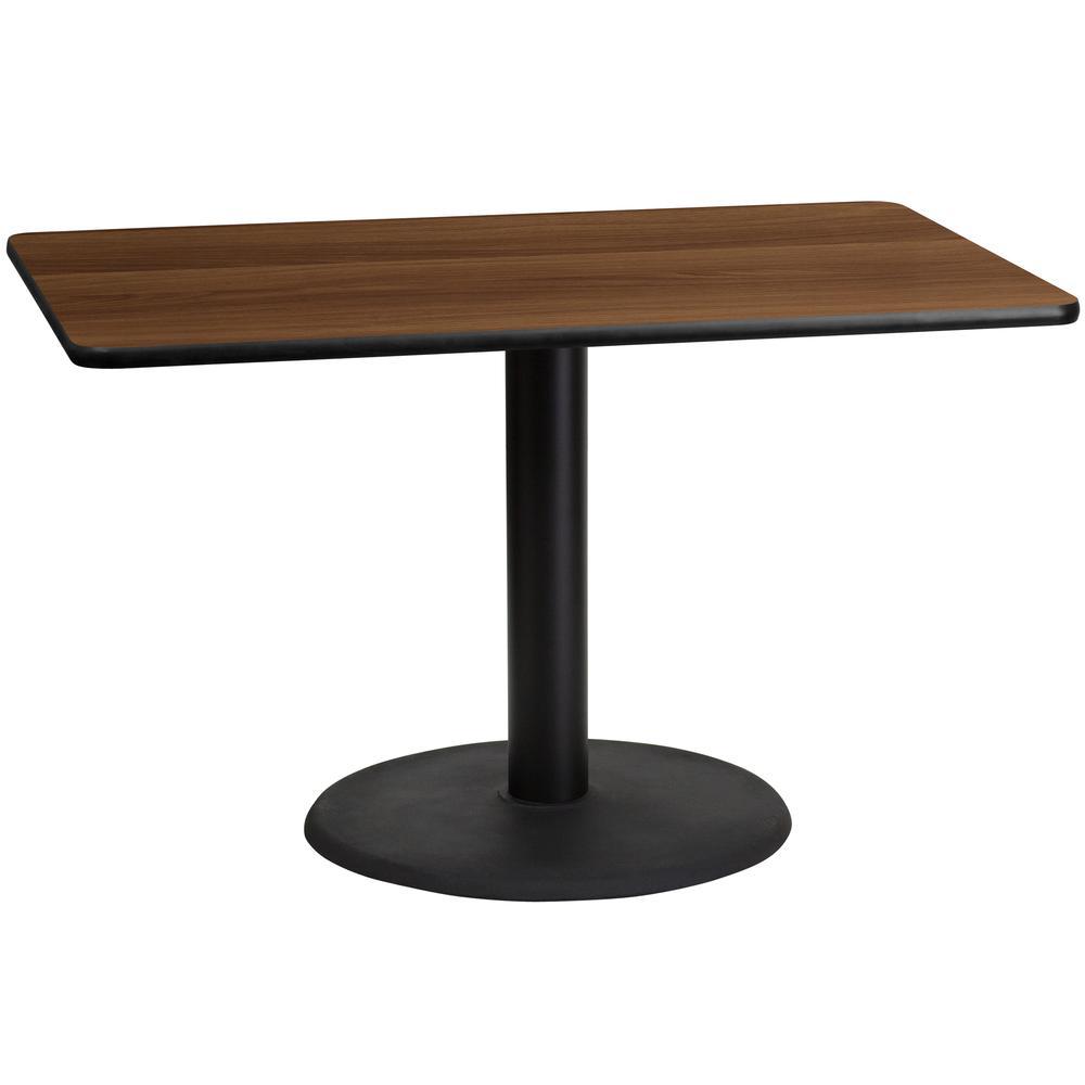 30'' x 48'' Rectangular Walnut Table Top with 24'' Round Table Height Base