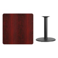 36'' Square Mahogany Laminate Table Top With 24'' Round Table Height Base