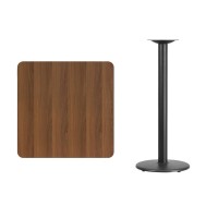 30 Square Walnut Laminate Table Top with 18 Round Bar Height Table Base