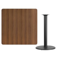 42'' Square Walnut Laminate Table Top With 24'' Round Bar Height Table Base