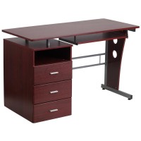 Mahogany Desk with Three Drawer Pedestal and PullOut Keyboard Tray