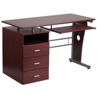 Mahogany Desk with Three Drawer Pedestal and PullOut Keyboard Tray