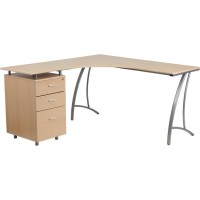 Beech Laminate LShape Desk with Three Drawer Pedestal