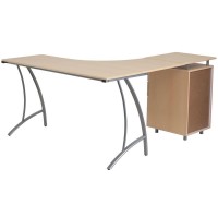 Beech Laminate LShape Desk with Three Drawer Pedestal