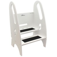 Little Partners Growing Step Stool Adjustable Height Nursery, Kitchen Or Bathroom Footstool Learning Tower - Wooden Non-Tip Design For Both Toddlers & Adults (Supports Up To 200Lbs) (Soft White)