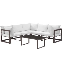 Modway Eei-1732-Brn-Whi-Set Fortuna Outdoor Patio Sectional Sofa Set, 6 Piece, Brown White