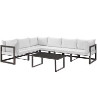 Modway Fortuna Aluminum 7-Piece Outdoor Patio Sectional Sofa Furniture Set With Cushions In Brown White