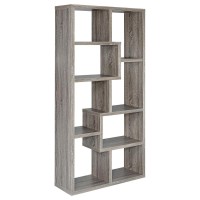 Geometric bookcase with a seemingly random pattern of boxes creates an attention-grabbing display for your favorite keepsakes and booksTen (10) shelves provide ample display spaceMDF, particle board, and laminate constructionAlso available in cappuccino, 