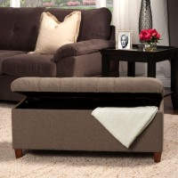 Homepop Home Decor | Tufted Ainsley Button Storage Ottoman Bench with Hinged Lid | Ottoman Bench with Storage for Living Room & Bedroom, Brown 18x40x18 inches