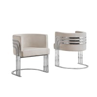 Single Velvet Barrel Chair Chrome Legs Beige