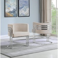 Single Velvet Barrel Chair Chrome Legs Beige