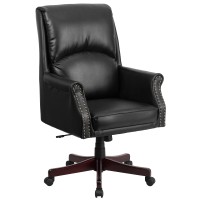 Flash Furniture Hansel High Back Pillow Back Black Leathersoft Executive Swivel Office Chair With Arms