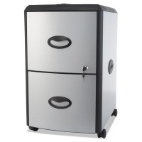 Storex 2-Drawer Mobile File Cabinet With Lock 19 X 15 X 23 Inches, Metal Accent Panels (Stx61351U01C),Silver/Black