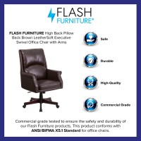 Flash Furniture Hansel High Back Pillow Back Brown Leathersoft Executive Swivel Office Chair With Arms