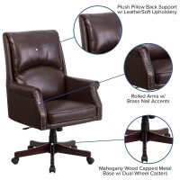 Flash Furniture Hansel High Back Pillow Back Brown Leathersoft Executive Swivel Office Chair With Arms