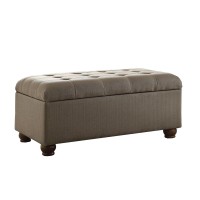 Homepop Linen Button Tufted Storage Bench With Hinged Lid, Taupe 40