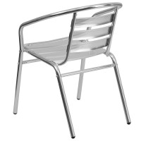 Commercial Aluminum Indoor-Outdoor Restaurant Stack Chair With Triple Slat Back And Arms