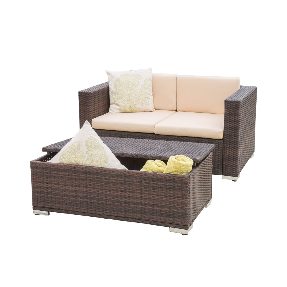 Christopher Knight Home Florence Outdoor Aluminum Chat Set With Cushions, 2-Pcs Set, Brown