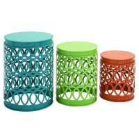 Deco 79 Metal Accent Indoor Outdoor Nesting End Carved Trellis Design Set Of 3 Side Table 22 18 15H Multi Colored