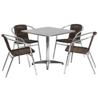 Flash Furniture 31.5'' Square Aluminum Indoor-Outdoor Table Set With 4 Dark Brown Rattan Chairs