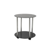 Avf Steel And Glass Two Tier Round Wheeled End Table In Black/Chrome