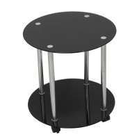 Avf Steel And Glass Two Tier Round Wheeled End Table In Black/Chrome