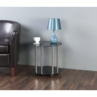 Avf Steel And Glass Two Tier Round Wheeled End Table In Black/Chrome