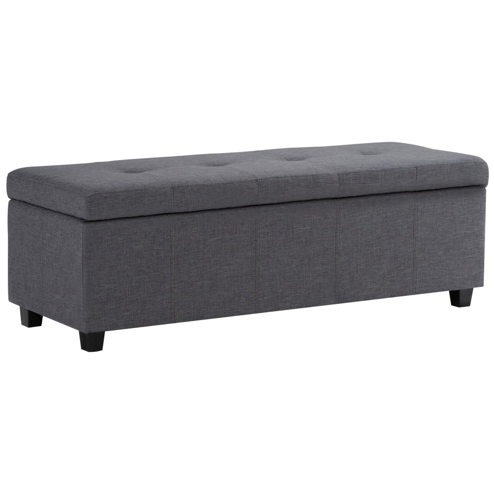 Simplihome Castleford 48 Inch Wide Rectangle Lift Top Storage Ottoman In Upholstered Slate Grey Tufted Linen Look Fabric With Large Storage Space For The Living Room, Entryway, Bedroom, Contemporary